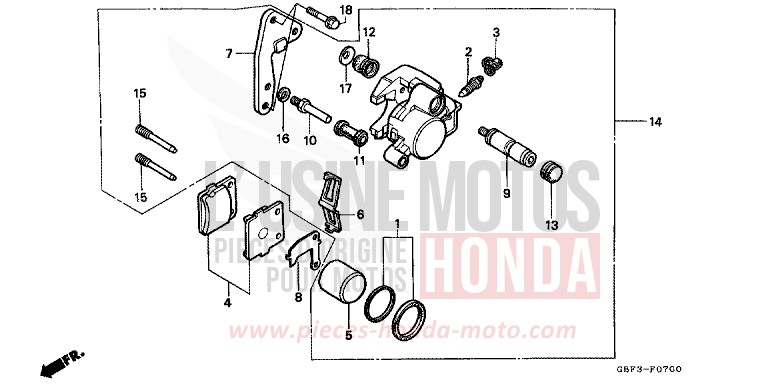 VORDERRAD-BREMSSATTEL von CR80R "große Räder" NEUCLEAR RED (R177) von 1999